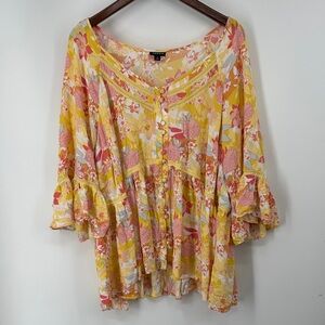 Torrid Floral Blouse in Yellow and Pink